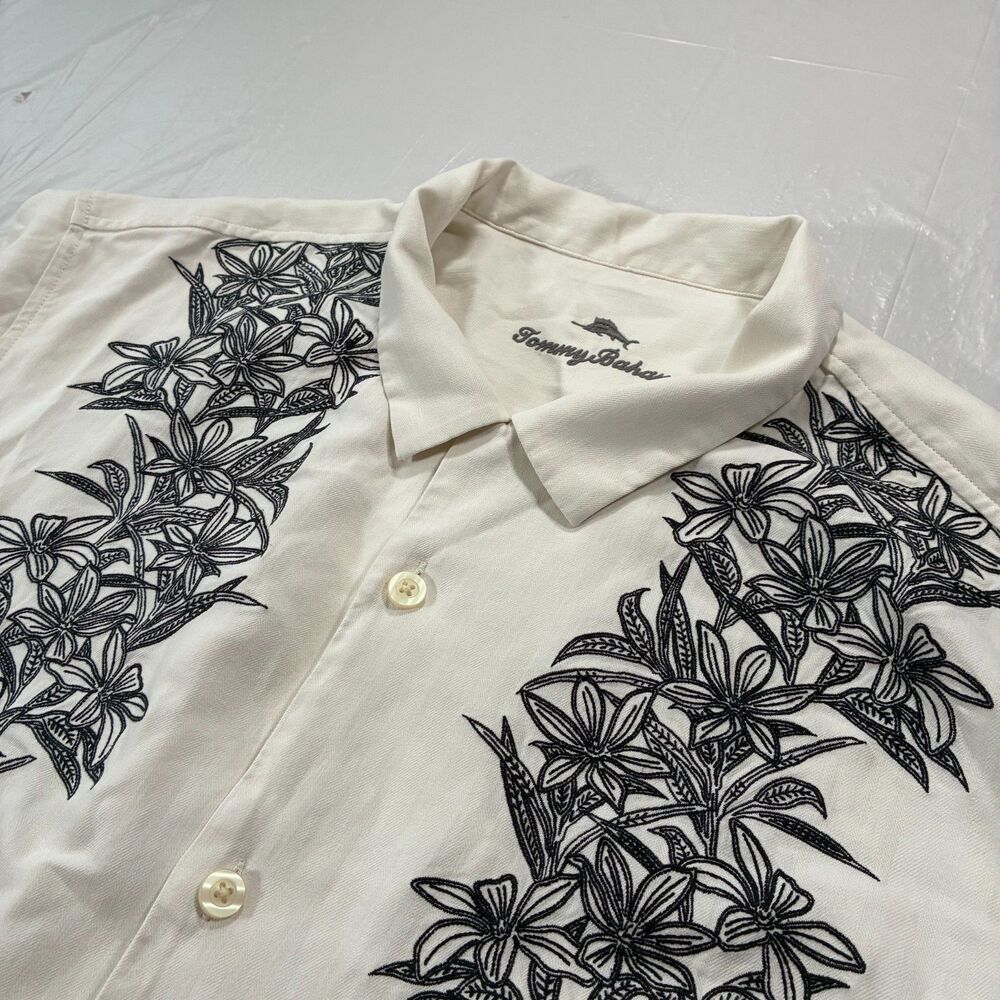 Tommy Bahama Silk Camp Shirt High End Embroidered Island Collection XXL